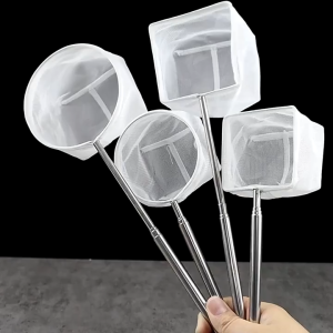 Aquarium Fish Net Stainless Steel Retractable Handle Fine Mesh for Shrimp Small Fish Tank Handling