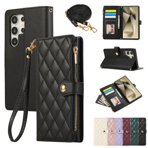 Card Case For Samsung S24 Ultra S25 Plus With Diagonal Strap Lanyard Cards Slot Case Flip Cover With Card holder Wallet Bag Cover Coin Purse Case For Samsung Galaxy S24 Plus S23 Ultra S23 FE S22 Plus S21 Ultra Note10 Note20 Ultra