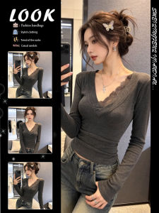 V-Neck Long Sleeve Slim Fit T-Shirt Women