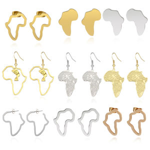 Mini Africa Map Stud Earrings African Exaggerate Big Pendant Earrings Small Ornaments Traditional Ethnic Stainless Steel Jewelry