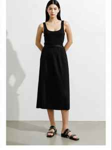 Summer Commuter Satin Pleated Straight Midi Skirt