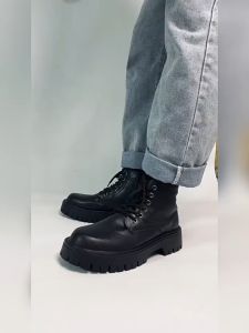 Side Zipper High Top British Style Martin Boots for Men Autumn Black Work Clothes Motorcycle High Rise Short Boots