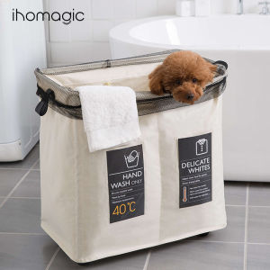 Collapsible Foldable Dual-Compartment Cloth with Wheels and Metal Frame Storage Box
