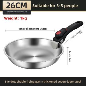 316 Stainless Steel Wok with Detachable Handle Kitchen Utensils Set Non-coated Fried Pan Three-piece Set for Home Use