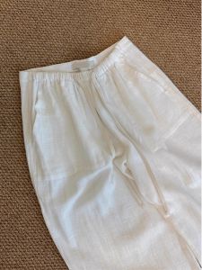 Quần Dài Vải Lanh Rộng Rãi Cạp Cao Màu Trắng Phong Cách Hàn Quốc Cho Nữ Quần Dài Thường Ngày Có Dây Rút