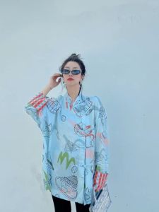Elegant Loose Long Sleeve Printed Shirt Chinese Style Luxury Simulation Button up Shirt Versatile Fashionable Top for Women