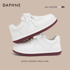 Daphne Womens Casual Shoes round Toe Thick Bottom Heightening Leisure Tie-Up White Sneakers Comfortable Inner Material