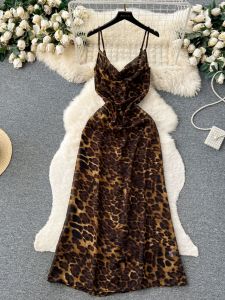 Đầm Xòe Vai Họa Tiết Da Báo Gợi Cảm Mùa Hè Cho Nữ Đầm Bó Sát Eo Mỏng Váy Dài Cổ Chữ a Thường Ngày Bằng Polyester