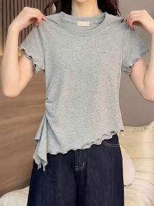 DUOFEIYAN | Korean Style Grey Notch Collar Short Sleeve T-shirt