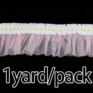 (1 Yard/roll) Width 6cm Pearl Pleated Mesh Decoration Lace Princess Skirt Edge with Girl Style Diy Sewing Material