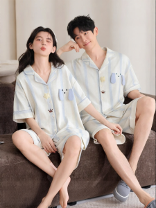 MiiOW | Couples Cartoon Short Sleeve Open-front Sleepwear Set