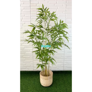 Pohon Artificial Tanaman Imitasi Bambu Hijau Semilatex Cover Pot Rotan Ulir Pajangan Kantor Dekorasi Studio