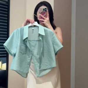 Womens Short Sleeve Shirt Fashionable Quality Summer New Style Polo Collar Single Button Closure Pure Color Commute Friendly