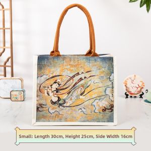 Large Capacity Canvas Tote Bag Womens Handbag Commuter Shopping Bag Dunhuang Fresco Art Design Foldable Handheld Bag