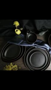 Đĩa ăn Beefsteak màu đen mờ sứ cao cấp - Cast Black
