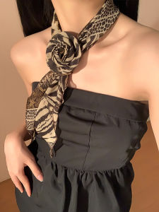 Long Thin Leopard Print Silk Scarf: A Y2K Trendy Girl's Summer Accessory
