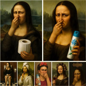 BILIBILI | 1000 Pieces Jigsaw Puzzle Mona Lisa Funny Toilet Parody Vintage Abstract Art For Adults Bathroom Hallway Home Decor Gift