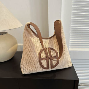 Meria กระเป๋าถังความจุขนาดใหญ่สําหรับผู้หญิงใหม่ 2023 กระเป๋าสะพายไหล่อเนกประสงค์เหมาะสําหรับชายหาดและการเดินทางเนื้อหญ้านุ่ม