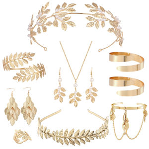 Best Seller in Europe and America Bridal Leaves Headband Baroque Gold Headdress Bracelet Earrings Armband Jewelry Suit Wedding