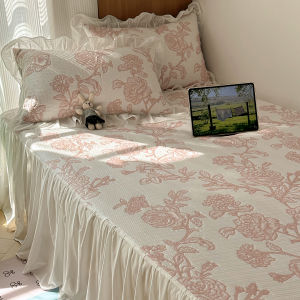 Suxuan | Summer Coolness Ice Silk Bed Skirt Style Bed Set Washable