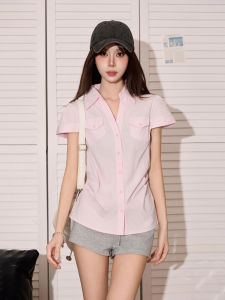 EVPGB | Áo Ngắn Tay Sọc V-Neck Accentuating Fitted Waist