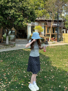 Retro Korean Black Floral Half Skirt Womens Fashionable A-Line Thin Summer Midi Skirt Miniature Natural Waist Midi Dress