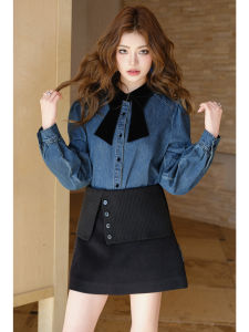 MIUCO | Áo Jeans Vintage Đính Nơ Velvet