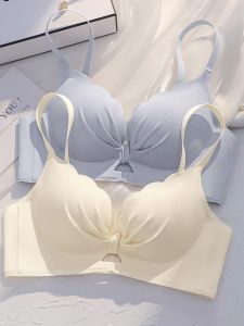 Intimates Womens Small Chest Push up Big Breast Holding Push-up Seamless Summer Thin without Steel Ring Bra Panties Set