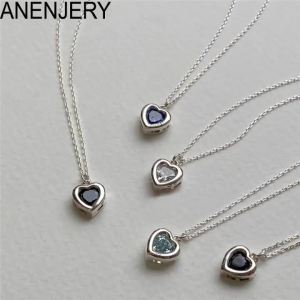 ANENEJERY Zircon Heart Pendant Necklaces for Women Simple Fashion Clavicle Chain Accessories Jewelry collares para mujer