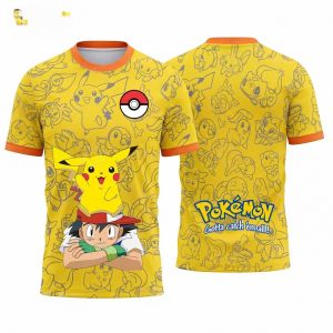 Bandai | Summer 2026 Pokemon Small Chi & Pikachu "Partner Full Print" Casual Theme 3D Printed Breathable T-shirt Adult Parent-child Top