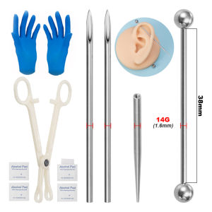 Body Piercing Kit Surgical Steel Threaded Taper Pin Needles Lip Nose Tongue Cartilage Eyebrow Navel Piercing Jewelry Tool Pliers