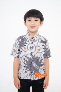 couple batik kemeja batik ayah dan anak laki-laki lengan panjang dan pendek motif bunga mandalia abu size SMLXLXXL reguler fit