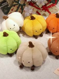 Cute Pastoral Pumpkin Plush Doll Fluffy Fall Harvest Stuffed Pumpkin Toy Farm Style Home Table Ornament Holiday Party Decoration