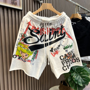 ชุดหลวมๆ สําหรับผู้ชาย การ์ตูน ฮิปฮอป เชือกรูด เอว ลำลอง กางเกงขาสั้น ฤดูร้อน อินเทรนด์ สตรีทแวร์ ใส่สบาย Cotton Sporty กางเกงขายาว