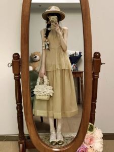 CHANGTONG | Summer Beach Vacation Style Sleeveless French Gentle Wind Date Dress Fairy Long Skirt High Waist U-Neck A-Line Gown Spring Fashion
