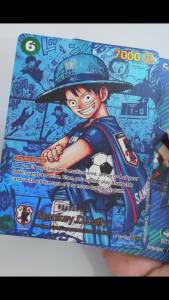 Bandai | Homemade One Piece Football Style Blue Manga Monkey D. Luffy OP13-118 OP16-022 English Game Collection Texture Card Toy