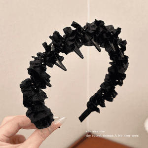 NING ZHOU | Elegant Luxurious Floral Ruffled Pearl Embellished High Crown Headband New 2026