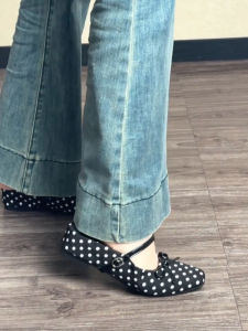 Bow Dots Square-Toed Slip-On Sandals External Wear Height-Increasing