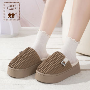 Mingya New Arrival Autumn and Winter PU Leather Surface Waterproof Womens Eva Thick Sole Minimalist Fashion Non Slip Cotton Slippers Home Ins