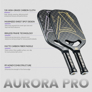 Kawasaki | Kawasaki Aurora pro Pickleball Paddle Aurora Pro T700 Full Carbon Fiber Rimless Frame Enlarged Sweet Spot for Advanced Training