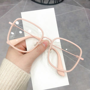 JN IMPRESSION Anti-blue light large frame square glasses retro personality metal 0 degree glasses