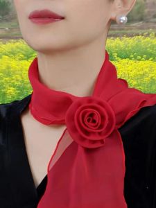 Spring Summer New Rose Collar Floral Silk Scarf: A Women's Neck Decoration Travel Dancing Fashion Ladies Small Long Scarf