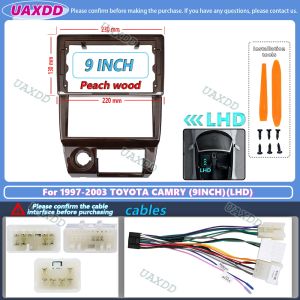 2 Din Car Frame for 1997-2003 Toyota Camry 9 Inch Peach Wood Left-Hand Drive Android Navigation Dashboard Panel Center Fascia MP