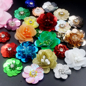 Handmade Flower Embellishments 10pcs Shiny Sequins Fabric Patches for Clothing Bag Mobile Phone Case Shoe Decoration