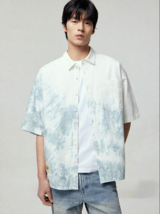 Jack Jones | Tencel Soft Comfort Gradient Dyed Letter Patch Loose Mens Shirt Short Sleeve