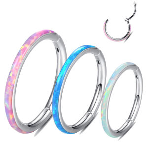 Opal Hinged Nose Ring Hoop Women Septum Hoop Ring Tragus Rook Ring Piercing Jewelry Lip Labret Ring Clicker Cartilage Earrings