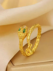 S925 Silver Snake Shaped Coin Open Ring for Women Luxury Sensation Lucky Year Snake Birthday Gift Vintage Court Style Jewelry