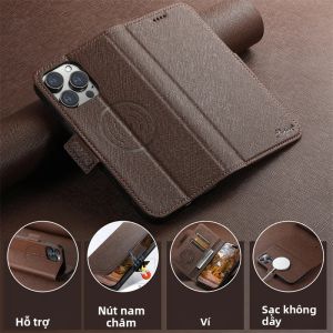 Ốp Điện Thoại Dạng Ví Da PU Magsafe Sang Trọng Cho iPhone 12/13/14/15/16 Pro Max Plus Có Ngăn Đựng Thẻ Lật Chống Vân Tay Chống Bụi Chống Trượt