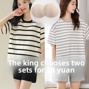 Womens Modal Sleepwear Short Sleeve Summer New Style Large Size Home Clothes Set Can Be Worn outside with Chest Pad