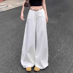 Quần Jeans Ống Rộng Màu Trắng Cho Nữ Mùa Hè 2025 Quần Ống Rộng Ôm Dáng Cạp Cao Quần Ống Thẳng Thường Ngày